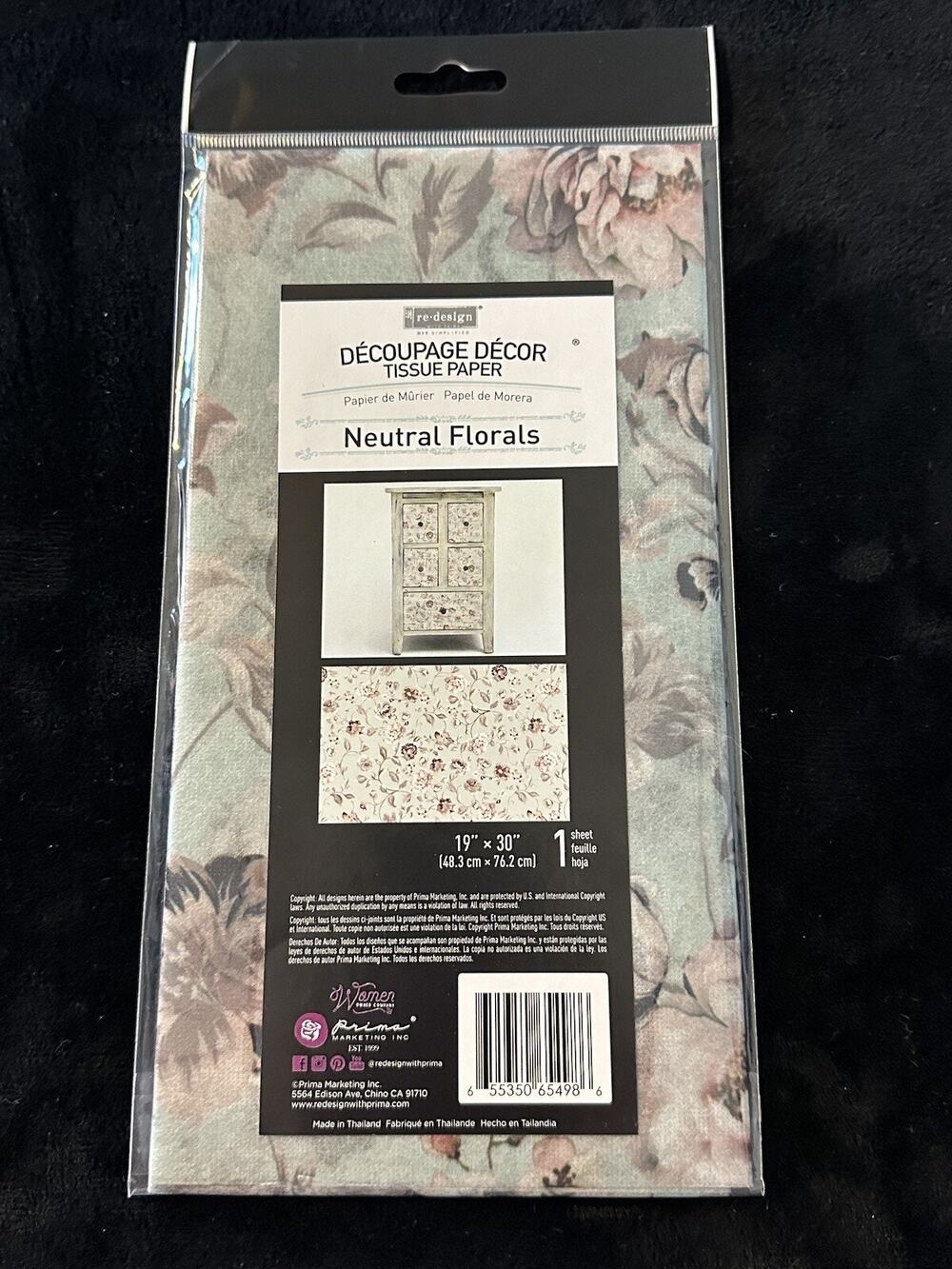 New Sealed Re-Design W/Prima NEUTRAL FLORAL Decoupage Decor Tissue Paper 30x19in